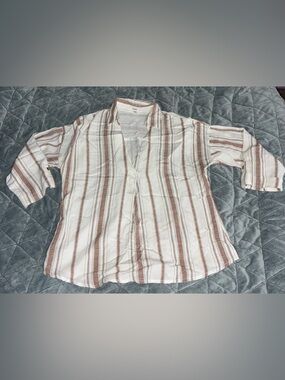 Mine Womens Top Medium Striped Button Back 3/4 Sleeve Boho Blouse